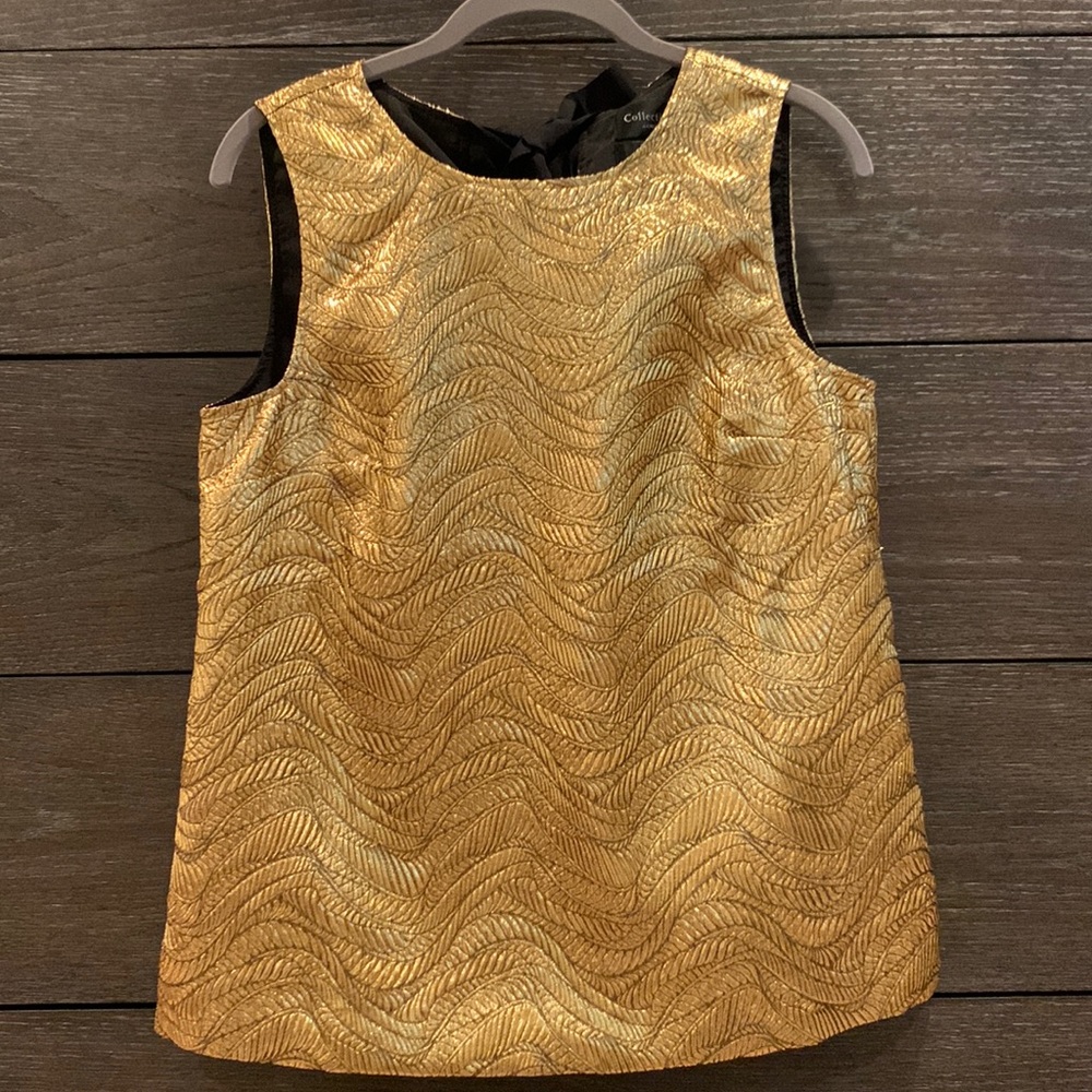 J. Crew Gold Sleeveless Blouse with Black Bow